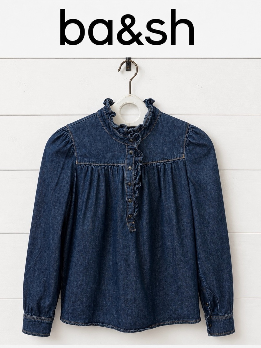 ba&sh Denim Ruffle Blouse – Blue – Size 0 (XS)